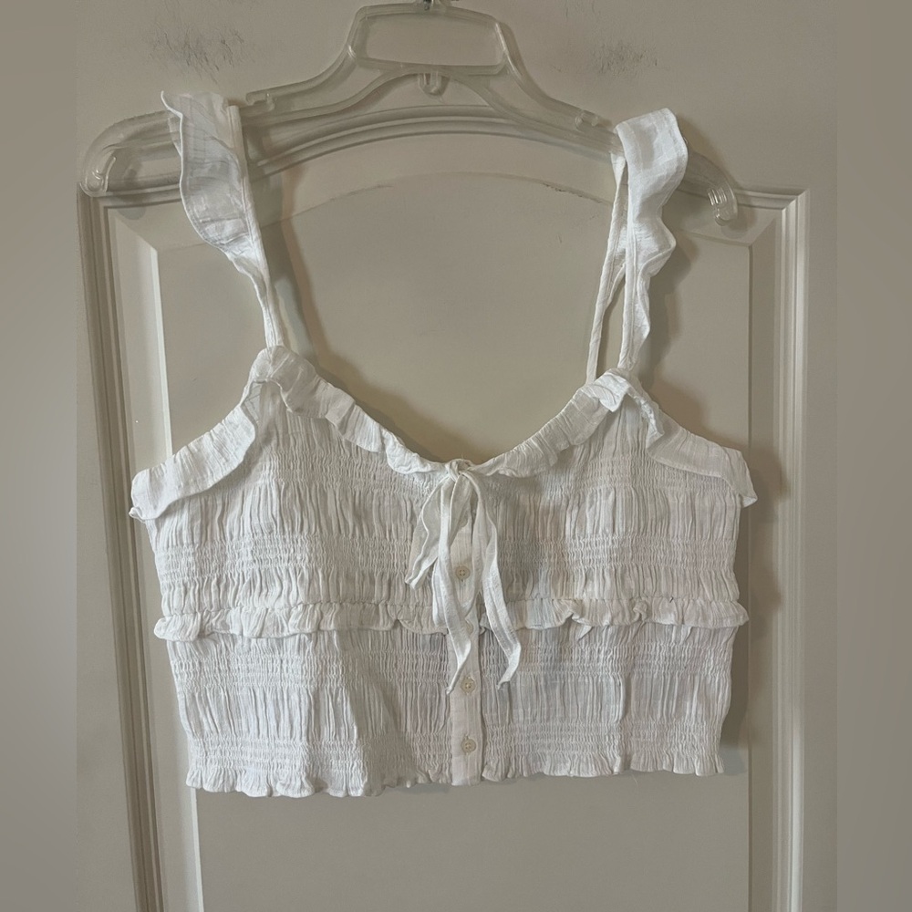 American Eagle White Ruffled Crop Top Adjustable Straps Women’s Size Small